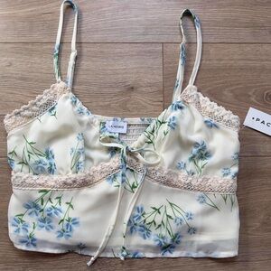 PacSun Floral Lace Trim Camisole - Cream and Blue